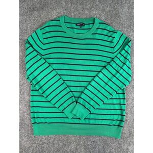 J Crew Sweater Mens XL Mercantile Green Navy Stripe‎ Crewneck Pullover Preppy